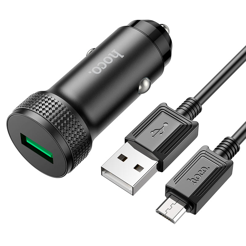 Hoco Z49A Level single port QC3.0 car charger set (Type-C) - Black