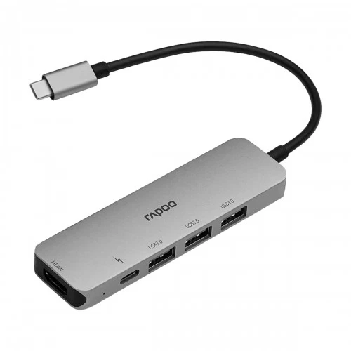 Rapoo Type-C Male to HDMI, Tri USB & Type-C Female Grey Converter # XD100 / XD100C
