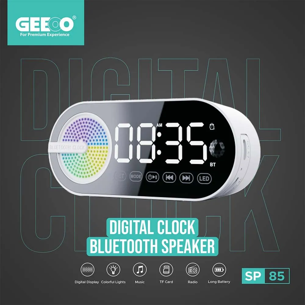 Geeoo SP-85 BT Speaker/w Alarm Clock (White)