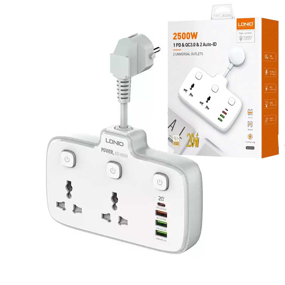 Ldnio SC2413 PD & QC3.0 2 Universal Outlets Power Socket