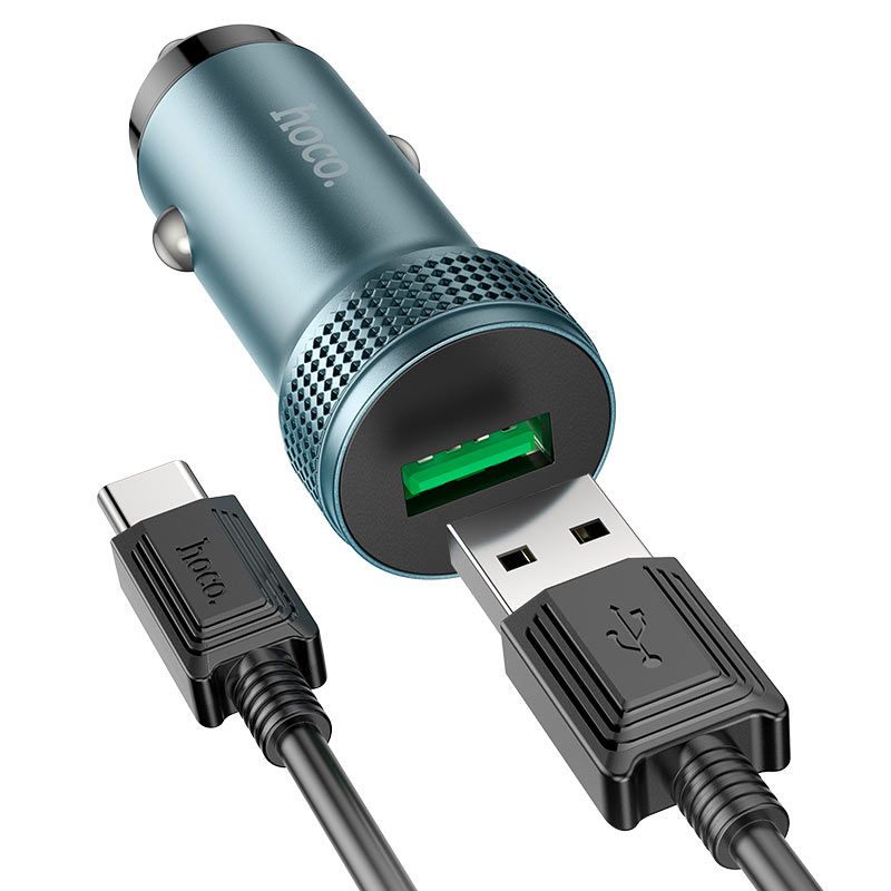 Hoco Z49A Level single port QC3.0 car charger set (Type-C) - Metal Gray