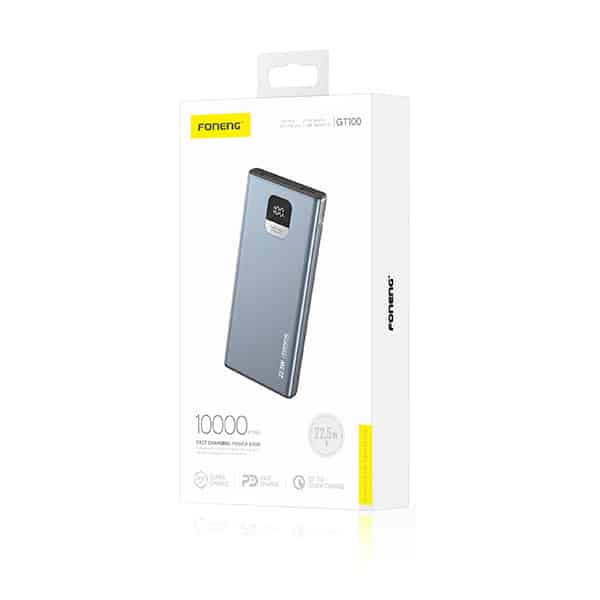 FONENG (GT100) 10000mah 22.5w with 3 outputs Power Bank - Metal Grey