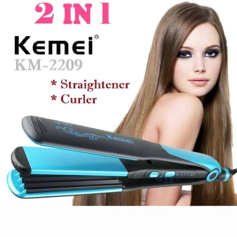 Kemei KM-2209 2-in-1 Hair Straightener + Curler