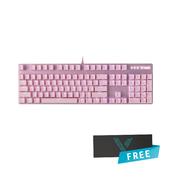 RAPOO V500PRO Pink Backlit Brown Switch Gaming Mechanical Keyboard