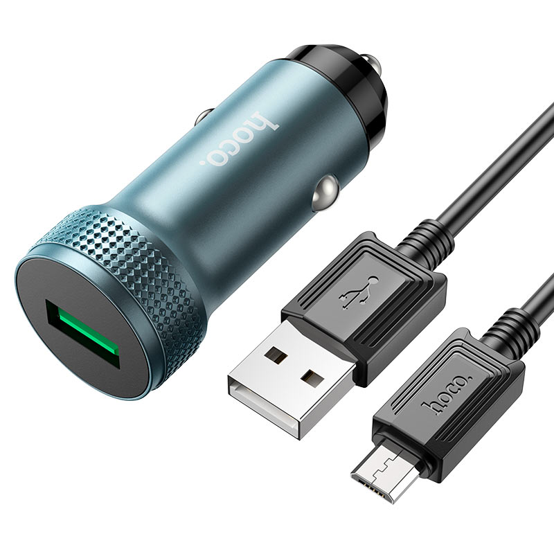 Hoco Z49A Level single port QC3.0 car charger set (Type-C) - Metal Gray