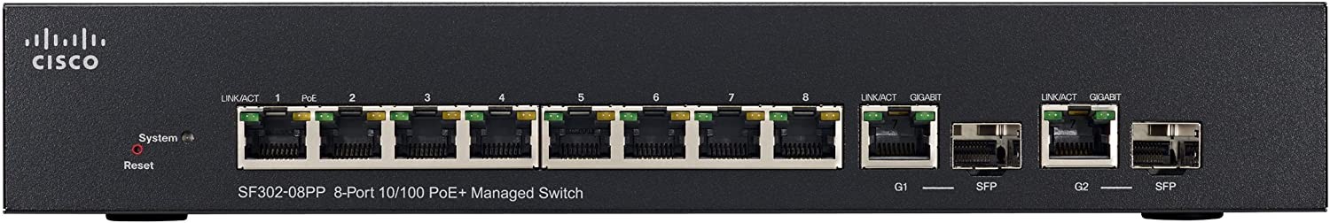 Cisco SF302-08PP-K9-EU 8-port 10/100 PoE+ Managed Switch