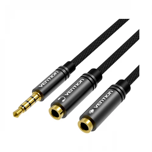 Vention 3.5mm Male to Dual 3.5mm Female, 0.3 Meter, Black Audio Cable #BBSBY