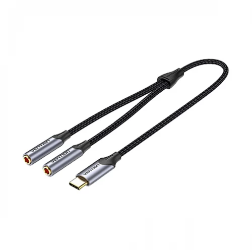Vention Type-C Male to Dual 3.5mm Female, 0.3 Meter, Gray Audio Splitter # BGNHY