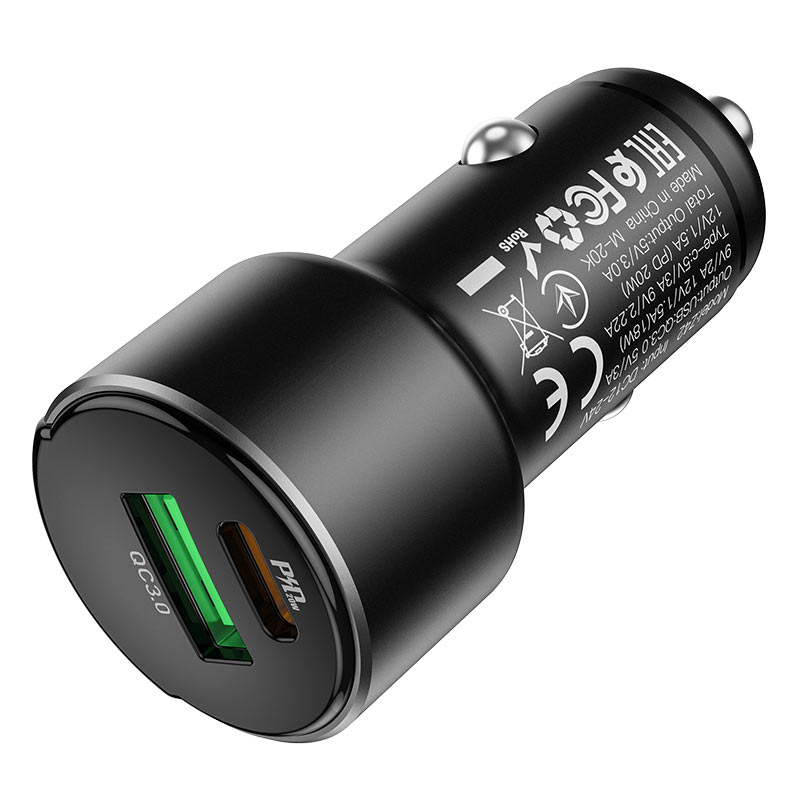 Hoco Z42 PD 20W + QC 3.0 Car Fast Charger with Display